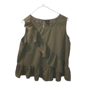 Women's Olive Green Ruffle Sleeveless Top Size Large